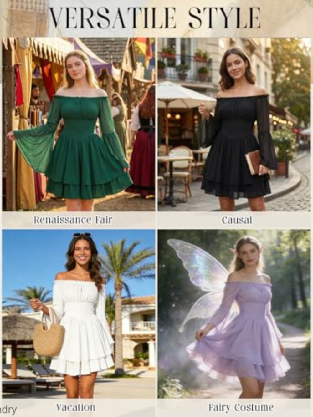 Off Shoulder Corset Dress with Bell Sleeves and Pockets, Mini Length - Picture 6 of 7